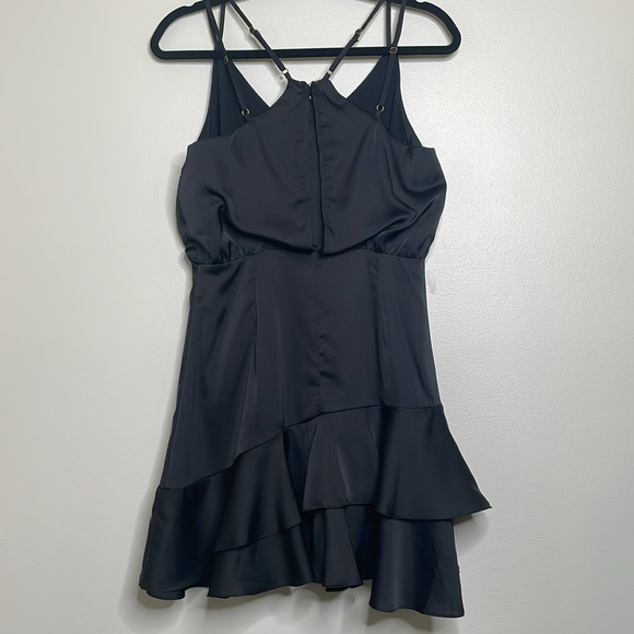 Lulu’s Black Satin Ruffle Hem Party Cocktail Mini Dress Size Small - Picture 6 of 17